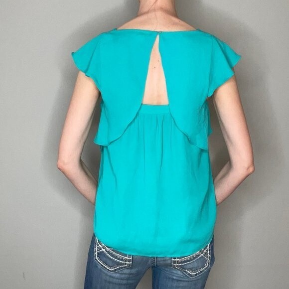 Anthro Anthropologie Meadow Rue Fly Away Blouse US 4 EU 36 Teal Button Closure - Picture 2 of 13